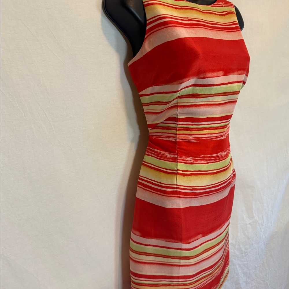 A-172 Jessica Howard‎ 100% Silk Striped Red and Yellow Sleeveless Dress Size 8P - Picture 5 of 14